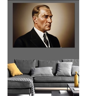 Takım Elbiseli Atatürk Dekoratif Kanvas - Mdf Ahşap Tablo