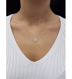 Dört Yapraklı Yonca 18K Altın Kaplama Kolye (Karışık)