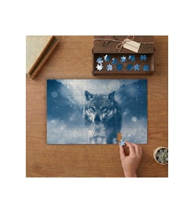 Mavi Kurt- Asil Hayvan Tasarımı 240 parça Ahşap Puzzle Ahşap Kutuda MP00074