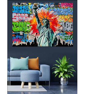 New York Özgürlük Anıtı Graffiti Dekoratif Kanvas - Mdf Ahşap Tablo