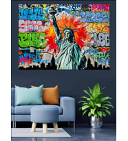 New York Özgürlük Anıtı Graffiti Dekoratif Kanvas - Mdf Ahşap Tablo