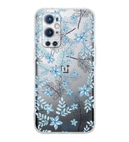 PrintiFy OnePlus 9 Pro Uyumlu Kamera Korumalı Floral Mavi Tasarımlı Şeffaf Silikon Kılıf
