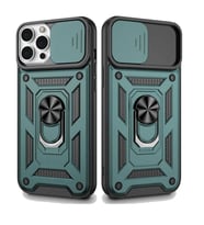 Apple iPhone 12 Pro Max Uyumlu Kızaklı Kamera Korumalı Tank Kılıf (Yeşil)