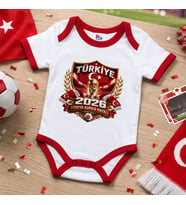 BK Gift Türkiye Taraftar Temalı 2026 Dünya Kupası Tasarımlı Kırmızı Bebek Body Zıbın-5 Tek Yürek Milli Takım Ruhu