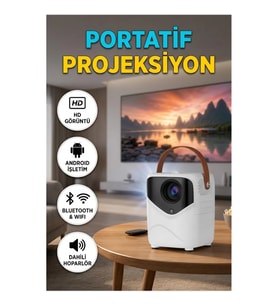 Android Akıllı Projeksiyon Cihazı 1080P WiFi Bluetooth 32GB Portatif Ev Sinema Sistemi
