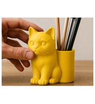 Alvera Kedi Figürlü Kalemlik – 3D Baskı Masaüstü Organizer - Sarı