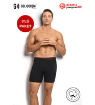 Jiber Erkek Premium 3'lü Katlama Yapmaz Pamuklu Likralı Esnek Çok Rahat Uzun Boxer (Siyah)