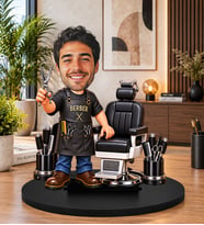 Kişiye Özel Erkek Berber Biblosu – Fotoğraftan 3D Karikatür Kuaför Figürü, Berber Koltuğu Konseptli Mesleki Hediye