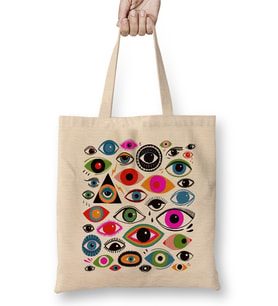 Evil Eye Rengarenk Meditasyon Bez Çanta Uzun Saplı