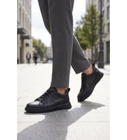 Ayakmod Siyah Hakiki Deri Bağcıklı Kalın Rahat Tabanlı Erkek Casual Ayakkabı Sneaker 2592
