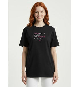 Kadın Siyah Baskılı Basic T-Shirt