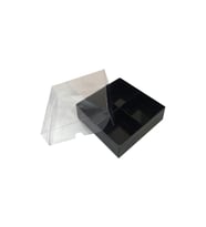 Asetat Kapaklı Karton Kutu 12x12x3 CM 4 Bölmeli Kutu (10 Adet)  Siyah