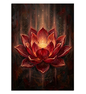 Işıklı Kırmızı Lotus Çiçeği Gece Dekoratif Kanvas - Mdf Ahşap Tablo