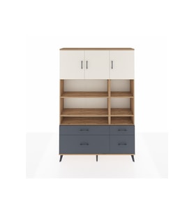 Arges Dolap 10 Raflı 4 Çekmeceli 3 Kapaklı 132x30x195 Çam-Aytaşı/Antrasit