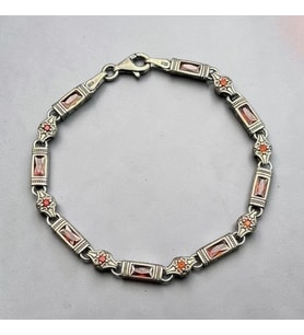 925 Ayar Gümüş Garnet Lal Taşlı Vintage Otantik Erkek Bileklik