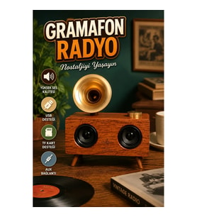 Gramafon Nostaljik Radyo Bluetooth Hoparlör USB TF Kart Aux Destekli Vintage Tasarım