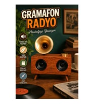 Gramafon Nostaljik Radyo Bluetooth Hoparlör USB TF Kart Aux Destekli Vintage Tasarım