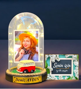 Sizlere Özel Led Işıklı Fanus ve Senin İçin Hediye Kartı - Kişiye Özel Hediye Seti (Model 7)