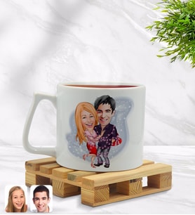 BK Gift Kişiye Özel Sevgililer Karikatürlü Middle Beyaz Kupa Bardak Model 2