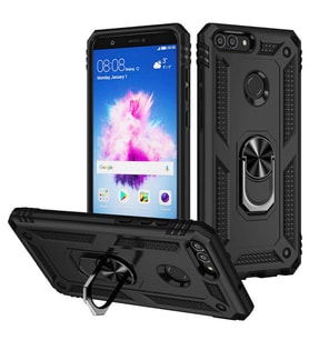 Huawei P Smart Kılıf Yüzüklü Standli Tank Kapak (Siyah)