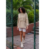 CHUBA Kadın Bej Kapüşonlu Oversize Outdoor Retro Polar Hoodie 22WK299