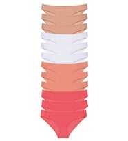 12 adet Süper Eko Set Likralı Kadın Slip Külot Ten Beyaz Pudra Fuşya (Çok Renkli)
