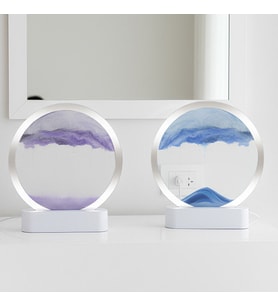 LED Işıklı Yuvarlak Sulu Kum Saati – 16 cm Dekoratif Kum Tablosu - Mavi