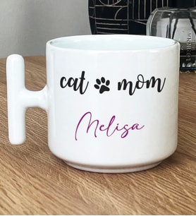 Kişiye Özel Cat Mom Hediye T Kupa Bardak Kedi Annesi -2- (Beyaz)