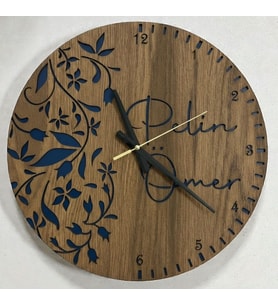 Kişiye Özel İsimli Romantik Çiçek Desenli Duvar Saati  Sevgililer Günü Hediyesi  40 cm  Hediye (Mavi)
