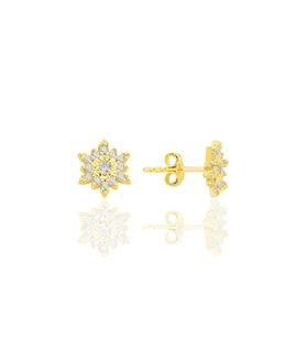Gümüş altın yaldızlı zirkon taşlı mini kar tanesi küpe SGTL12588GOLD
