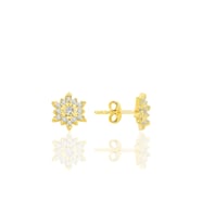 Gümüş altın yaldızlı zirkon taşlı mini kar tanesi küpe SGTL12588GOLD