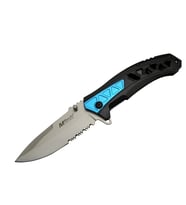 Mtech 4193 Mavi Kamp Çakı 21cm - Yarı Otomatik, Kemerlikli, Testere Detaylı, Desenli Sap