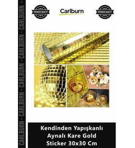 Özel Üretim Cam Mozaik Lüks Modern Şık Panel Kendinden Yapışkanlı Aynalı Kare Gold Sticker 30x30 Cm