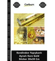 Özel Üretim Cam Mozaik Lüks Modern Şık Panel Kendinden Yapışkanlı Aynalı Kare Gold Sticker 30x30 Cm