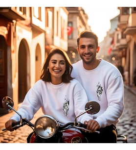 Sevgililer Günü Kombin Erkek Kadın İskelet Kral ve Kraliçe Görselli Bisiklet Yaka Sweatshirt 5014