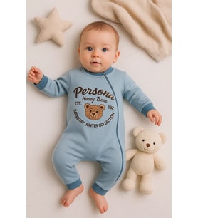 Persona Bear Nakışlı % 100 Pamuk Erkek Bebek Tulum