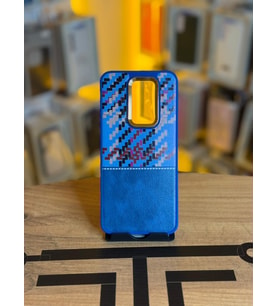 Redmi 9 Uyumlu Piksel Desenli ve Deri Detaylı Premium Stil Kılıf (Mavi)