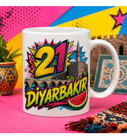Diyarbakır Temalı Memleket Kupası – 21 Diyarbakır Surları Karpuz ve Tarihi Köprü Pop Art Baskılı Seramik Kupa