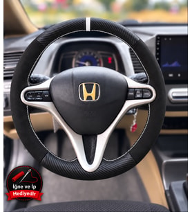 Honda Civic FD6 Dikme Direksiyon Kılıfı Alcantara Süet Mat Karbon Beyaz Yüzük ve Dikiş 2006-2012