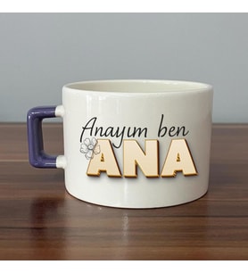 Anayım Ben Ana Baskılı Mor Kulplu C Fincan