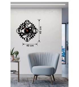 Mekanik Dişli Çark Tasarım Ahşap Duvar Saati - 40X40 Cm Steampunk Dekor