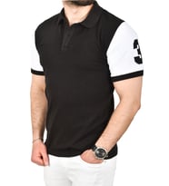 DeepSEA Erkek Siyah Dar Kesim Pamuklu Polo Yaka Tişört Slim Fit Nefes Alan Kıvrılmaz Polo Yaka Tişört 2503022