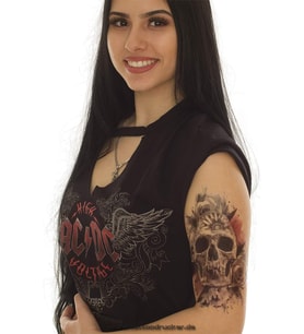 Kuru Kafa Ve Gül Desenli Geçici Dövme - Büyük Boy Su Geçirmez Realistik Skull Tattoo