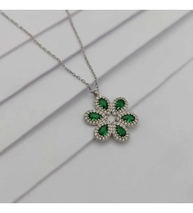 Gümüş Çiçek Model Taşlı Kolye 925 Ayar (Karışık)