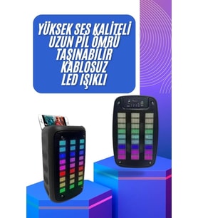 Mey İthalat® Taşınabilir 6.5 Inç Led Bluetooth Kareoke Hoparlör Rgb Işıklı Radyolu