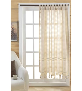 Dantelli Ponpon Süslemeli Tül Perde (Natural)