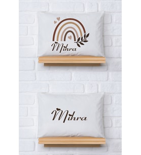 Pia Baby Premium %100 Pamuk İkili İsim Yazılı Kız Bebek Yastık Kılıfı – 35x45 cm Organik Baskı 5086-13 (Ekru)
