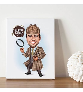 Dedektif Erkek Karikatürlü Kanvas Tablo