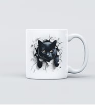 Kupa Bardak Gizemli Kara Kedi ile 3D Özel Tasarım (Beyaz)
