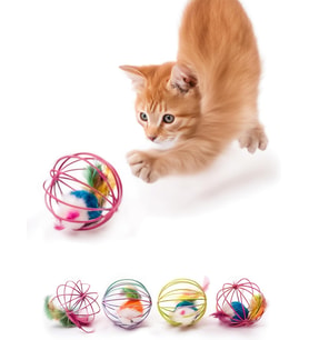 Metal Kafesli Peluş Fareli Kedi ve Köpek Oyuncağı – 6 cm Eğlenceli Oyun Topu
